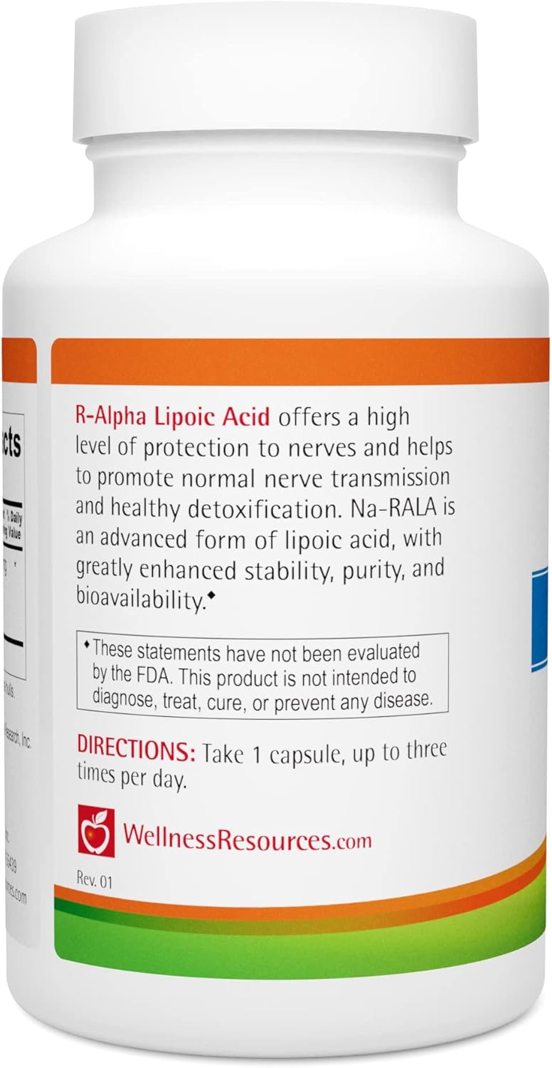 90 Capsules of Wellness Resources R Alpha Lipoic Acid RALA Supplement - Stabilized R-Lipoic Acid with Bio-Enhanced Na-RALA - Non-GMO, Gluten Free, Maximum Bioavailability