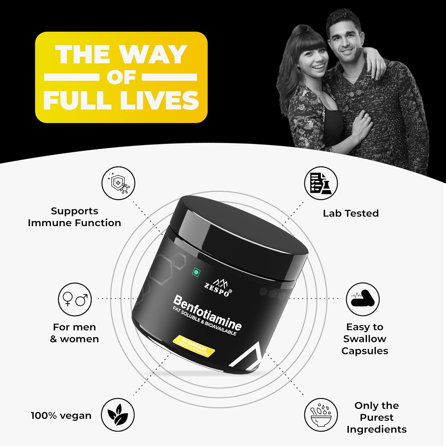 90 Capsules of Zespo Benfotiamine - Promotes Cellular Health, High Bioavailability for Maximum Absorption