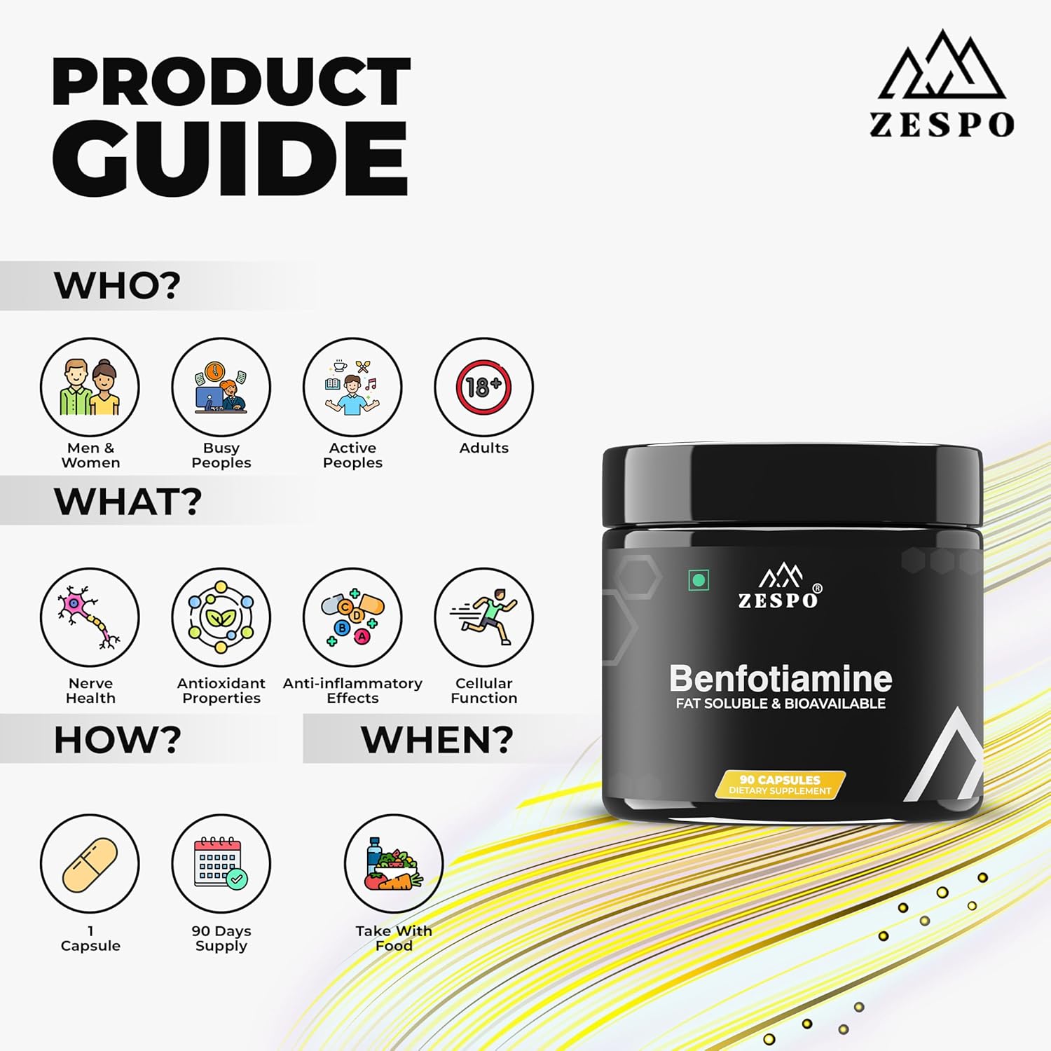 90 Capsules of Zespo Benfotiamine - Promotes Cellular Health, High Bioavailability for Maximum Absorption