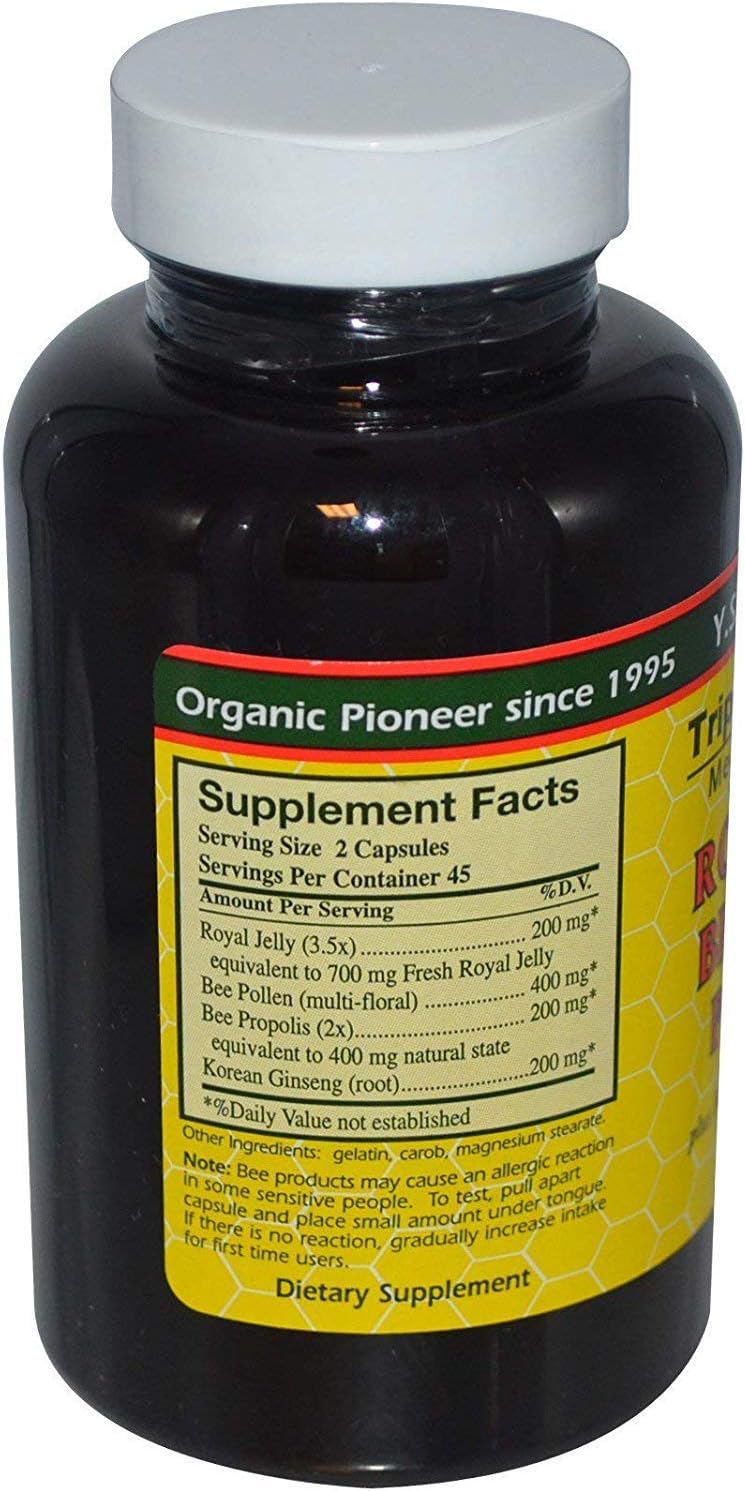 90 Capsules YS Eco Bee Farms Royal Jelly Bee Pollen Propolis with Korean Ginseng (2 Pack) - Natural Immune Support