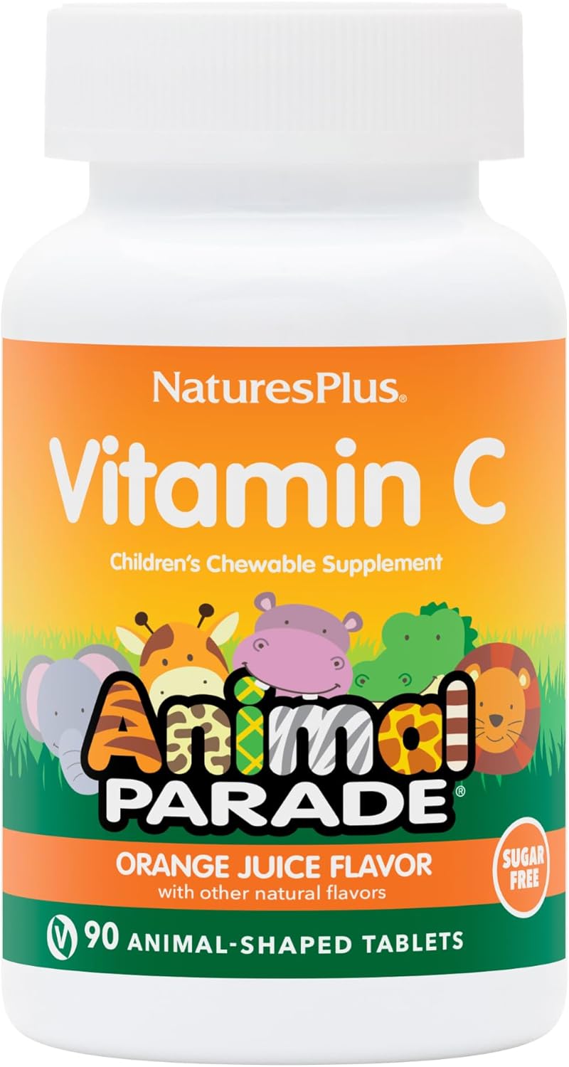 90 Chewable Animal Parade Sugar-Free Children's Vitamin C Tablets, Natural Orange Juice Flavor - Immune Support for Kids - Gluten Free - 45 Servings