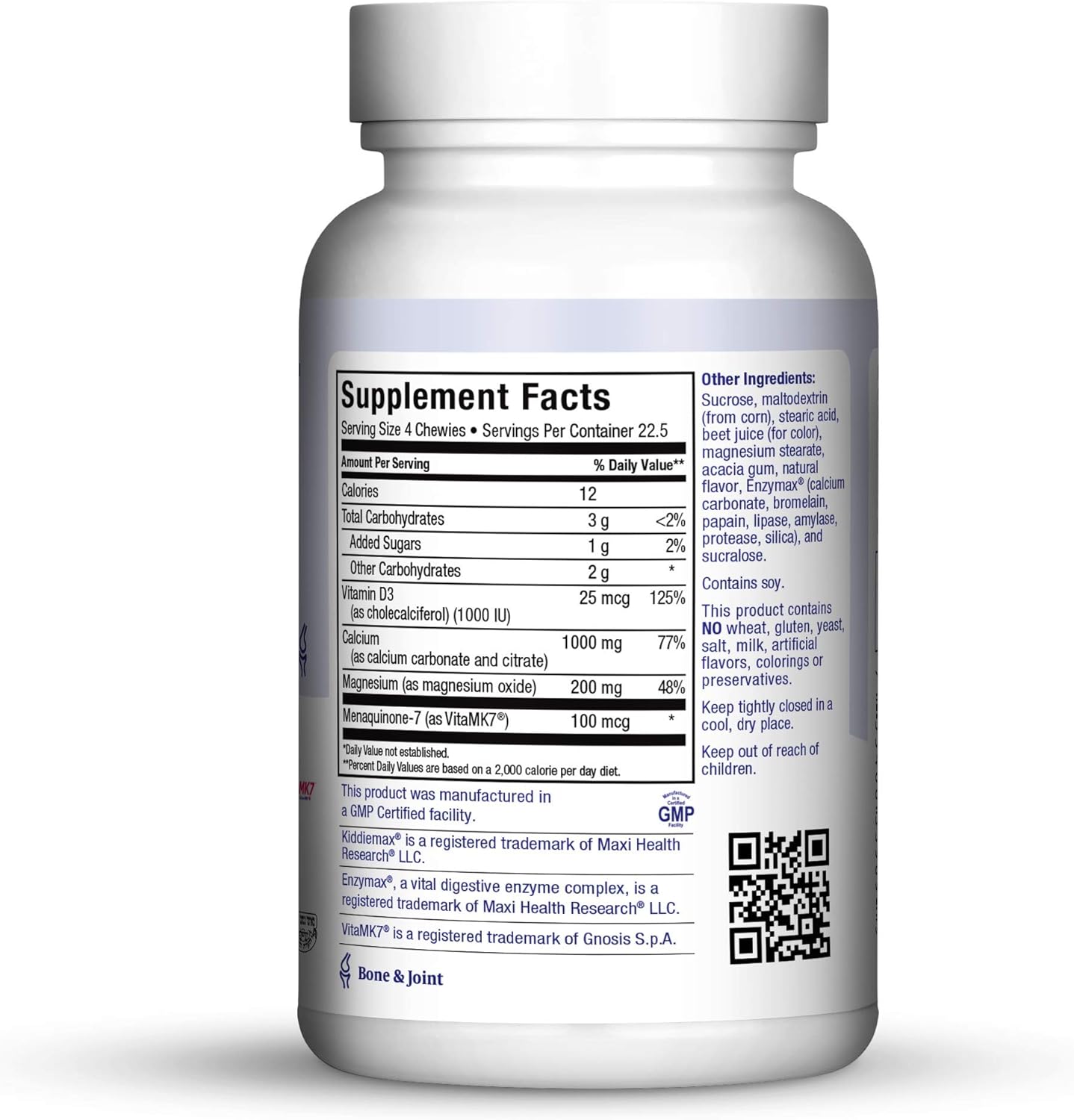 90 Chewable Calcium Vitamin D3 Magnesium K2 Tabs for Strong Bones, Teeth & Joints - Natural Strawberry Flavor - Gluten Free & Kosher - Made in USA