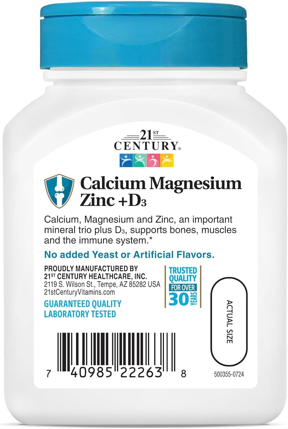 90 Count 21st Century Calcium Magnesium Zinc + Vitamin D Tablets for Bone Health and Immune Support