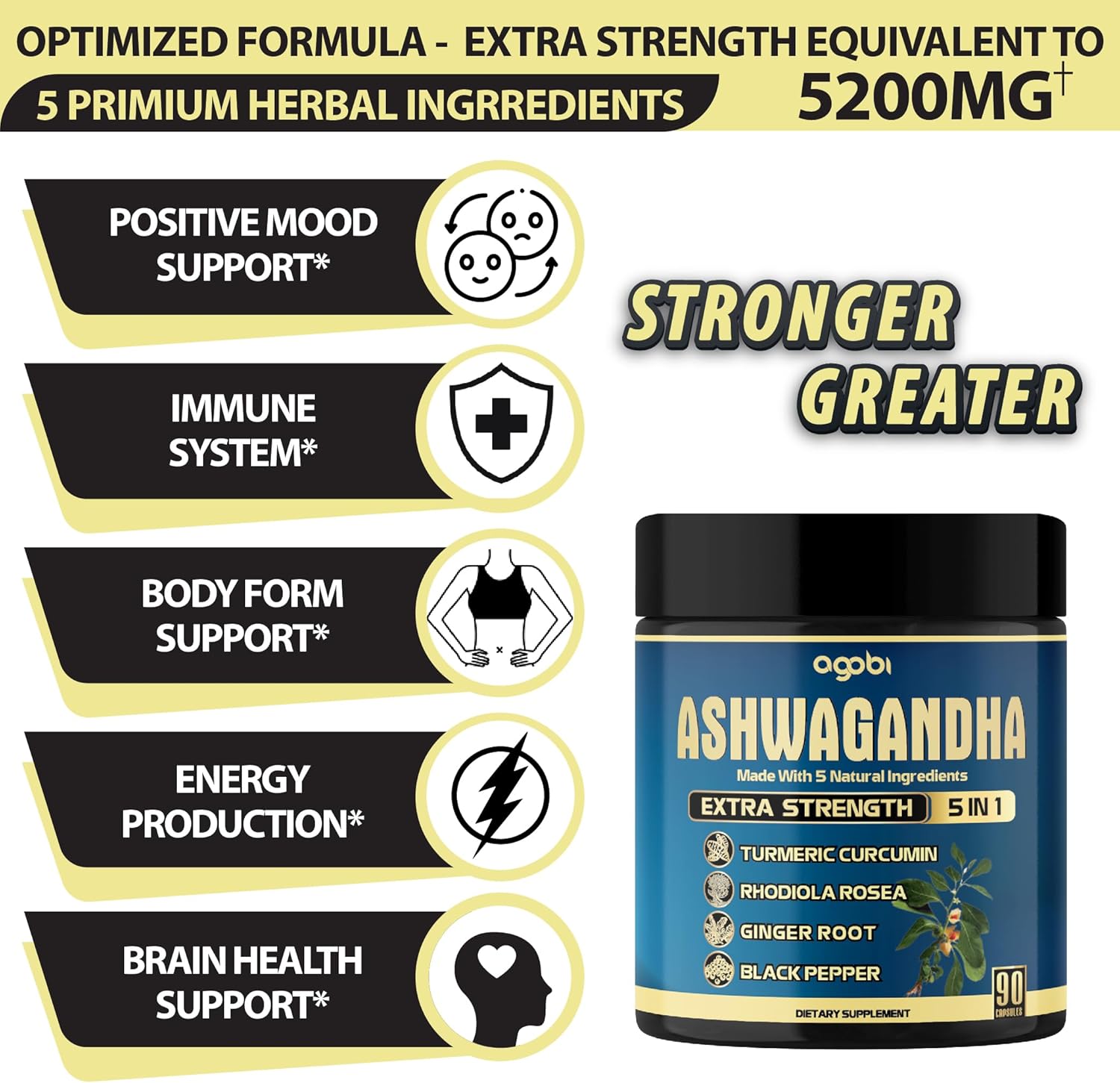 90-Count Agobi Ashwagandha Supplement Capsules for 3-Months