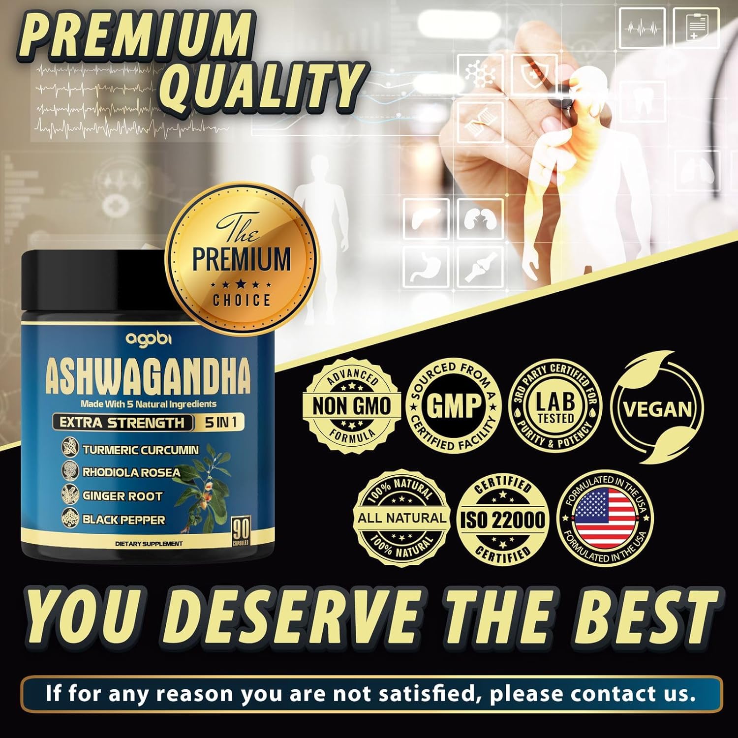 90-Count Agobi Ashwagandha Supplement Capsules for 3-Months