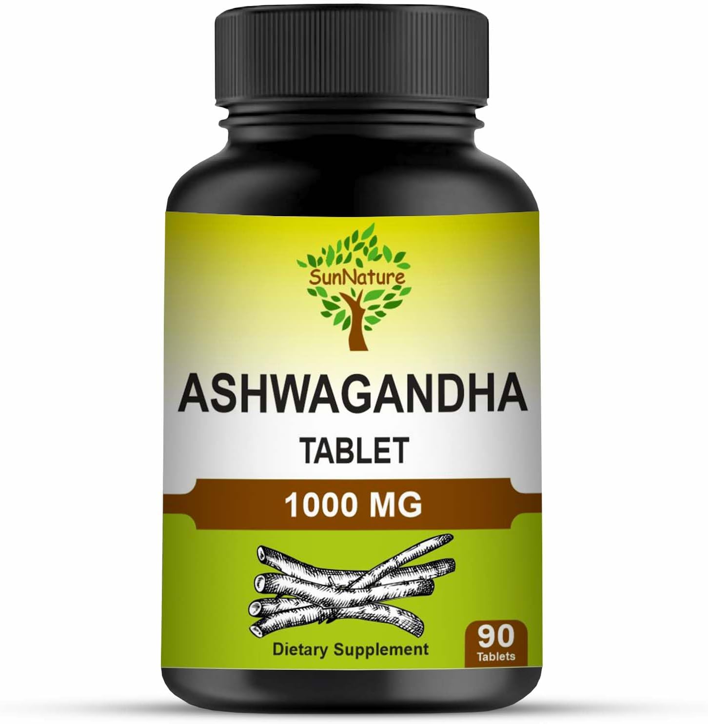 90 Count Ashwagandha Tablets - 1000mg, 45 Day Supply, Vegan, Natural from India | SunNature