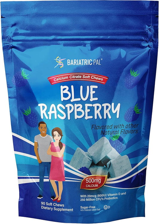90 Count Blue Raspberry BariatricPal Sugar-Free Calcium Citrate Soft Chews with Probiotics (500mg)