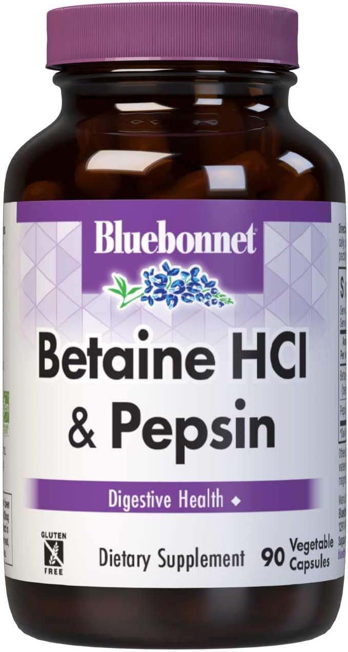 90 Count BlueBonnet Betaine HCI Plus Pepsin Vegetarian Capsules for Digestive Support