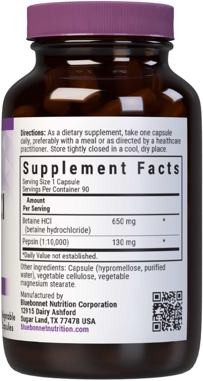 90 Count BlueBonnet Betaine HCI Plus Pepsin Vegetarian Capsules for Digestive Support