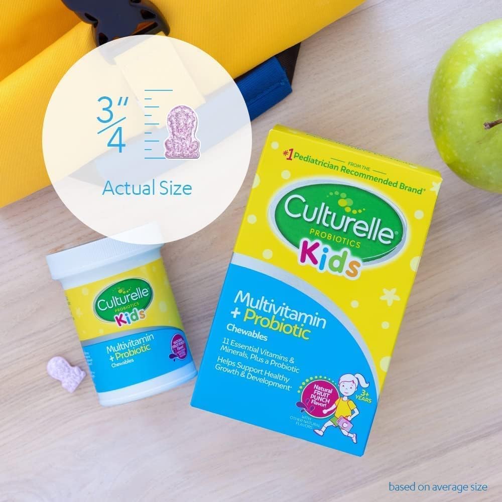 90 Count Culturelle Kids Complete Chewable Multivitamin + Probiotic for Ages 3+, with 11 Vitamins & Minerals, Including C, D3 & Zinc - Digestive, Oral, & Immune Support