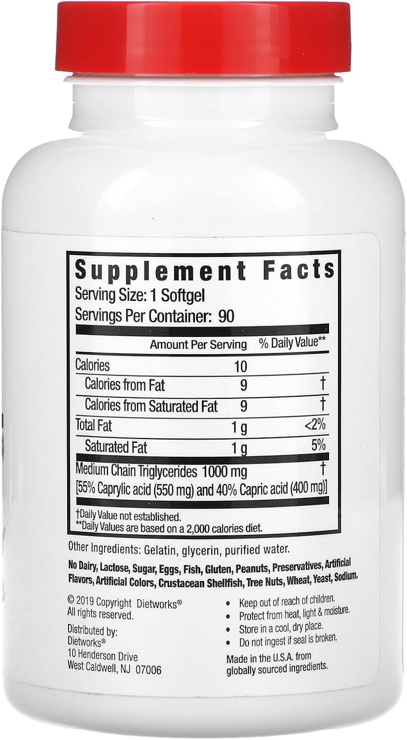 90-Count DietWorks MCT Oil Softgels for Fat Burning and Energy Boost, Metabolism Support, Weight Loss, Keto and Paleo Friendly