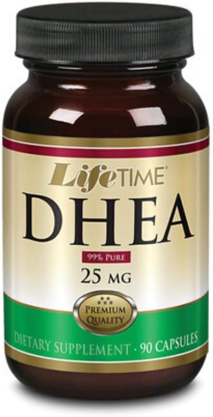 90 Count Glass Bottle of 25mg DHEA Capsules for Lifetime Use