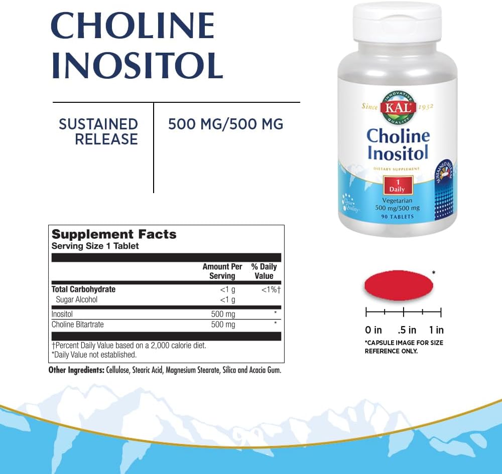90 Count KAL Choline Inositol Tablets - 195/500 mg Formula for Cognitive Health