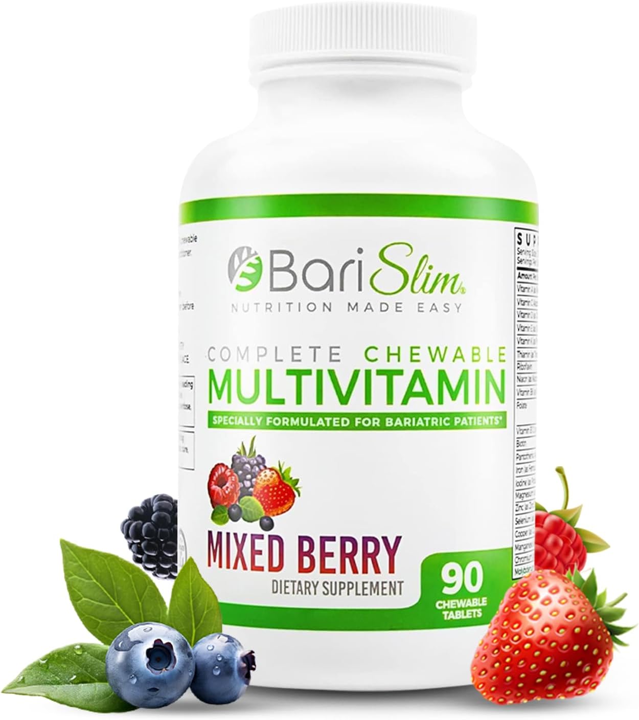 90 Count Mixed Berry BariSlim Complete Chewable Bariatric Multivitamin Tablets with 45mg Iron for Post Bariatric Surgery - BoostGo Australia