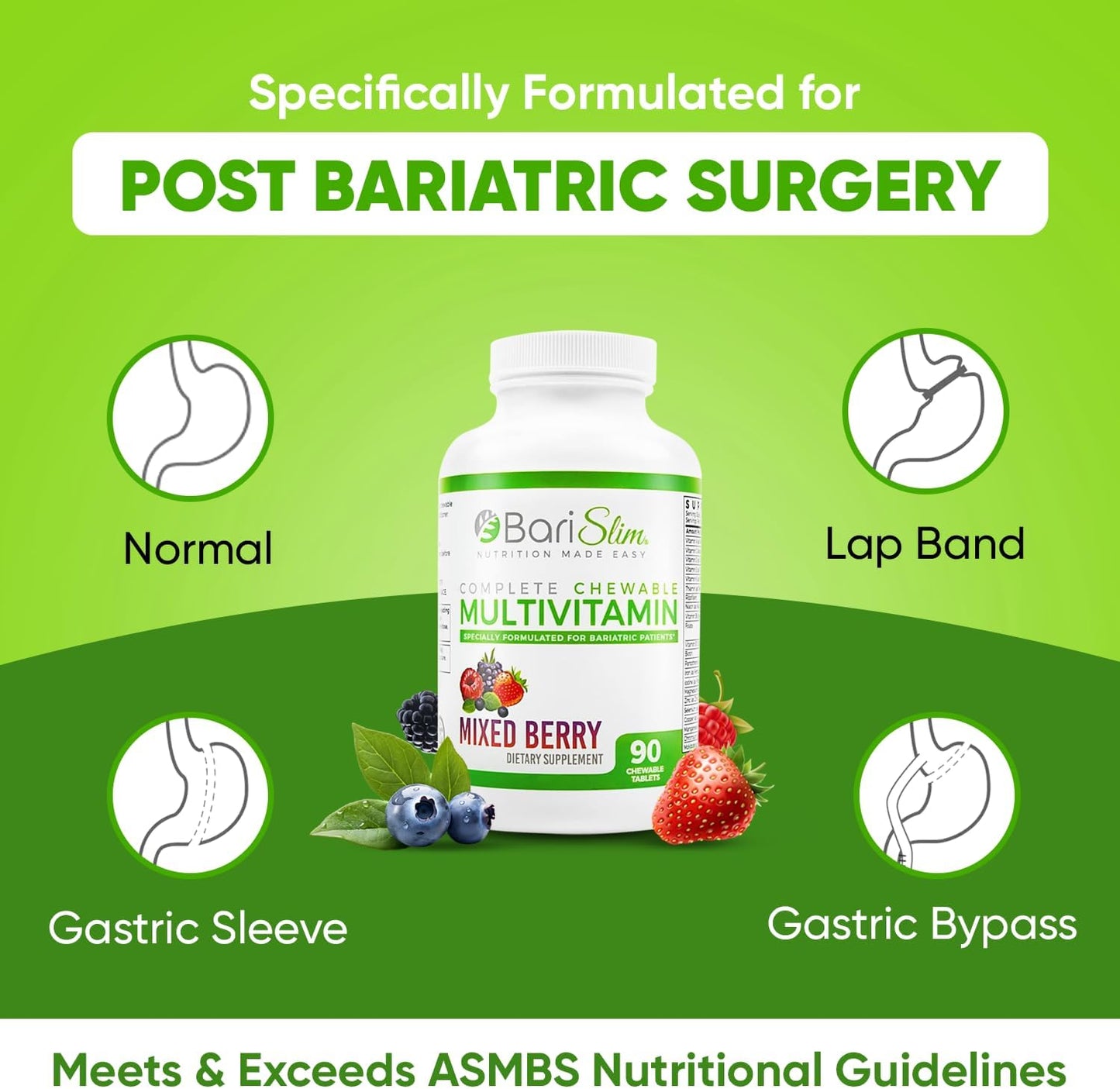 90 Count Mixed Berry BariSlim Complete Chewable Bariatric Multivitamin Tablets with 45mg Iron for Post Bariatric Surgery - BoostGo Australia