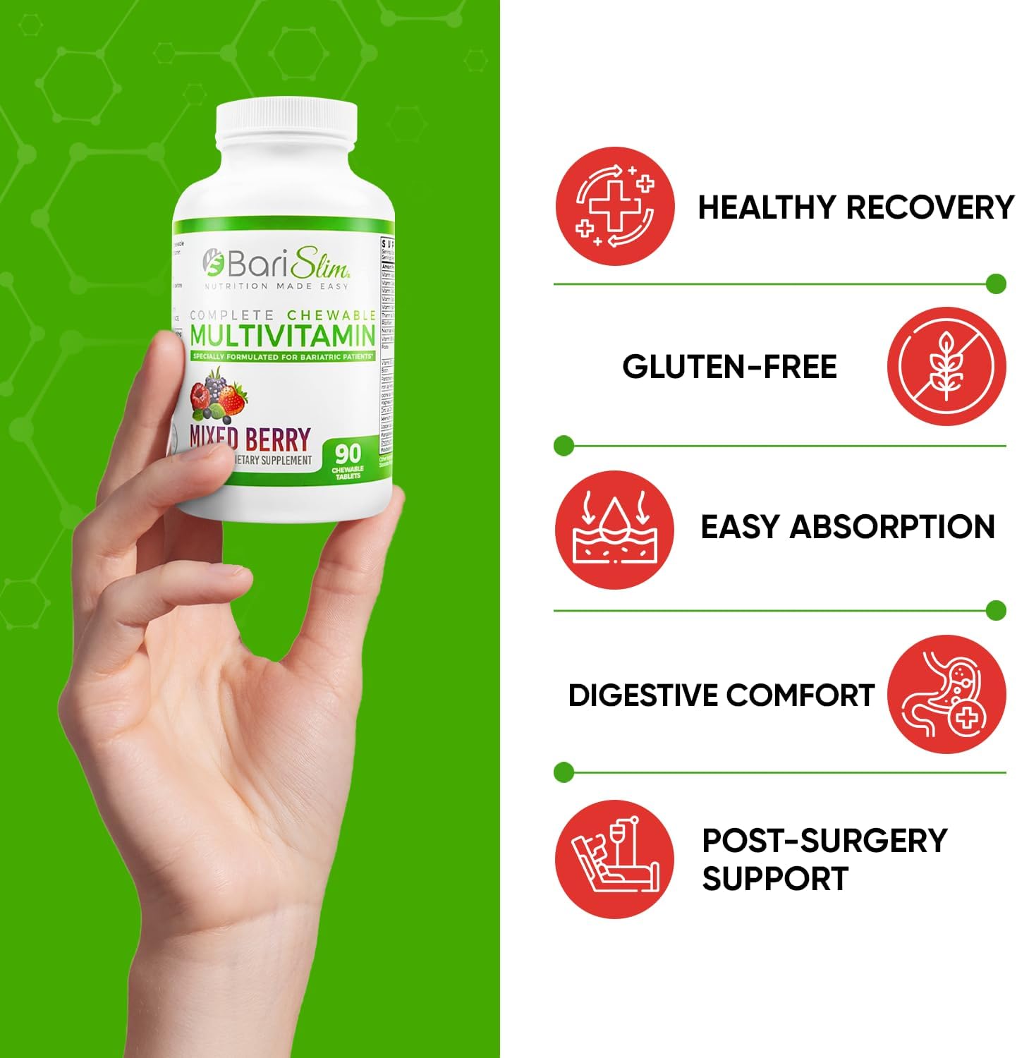 90 Count Mixed Berry BariSlim Complete Chewable Bariatric Multivitamin Tablets with 45mg Iron for Post Bariatric Surgery - BoostGo Australia