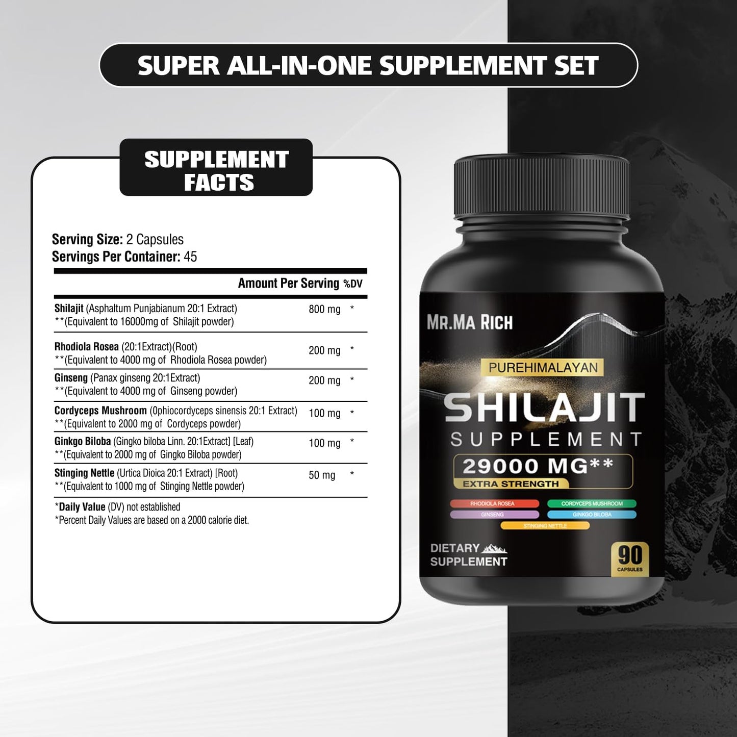 90-Count Mr. Ma Rich Shilajit Capsules with Shilajit Extract for Energy Boost and Wellness