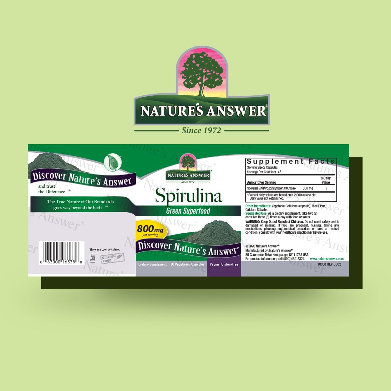 90-Count Nature's Answer Spirulina Herbal Powder Capsules | Immune Support | Prebiotic | Fiber, Protein, Antioxidant, Vitamin-Rich