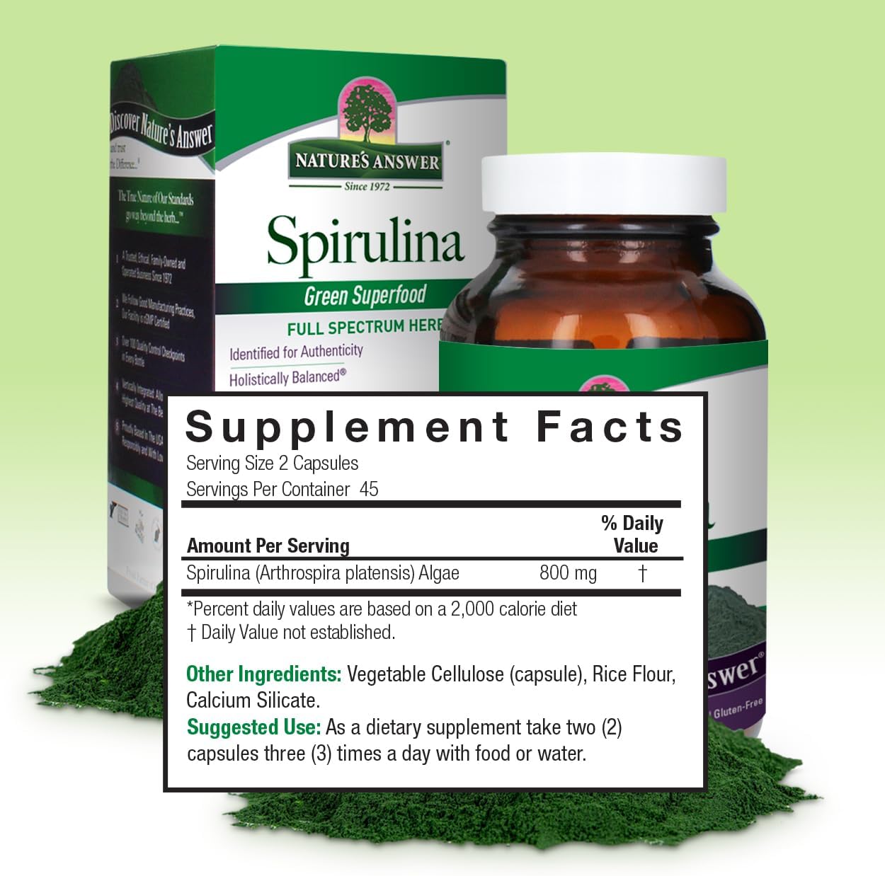 90-Count Nature's Answer Spirulina Herbal Powder Capsules | Immune Support | Prebiotic | Fiber, Protein, Antioxidant, Vitamin-Rich