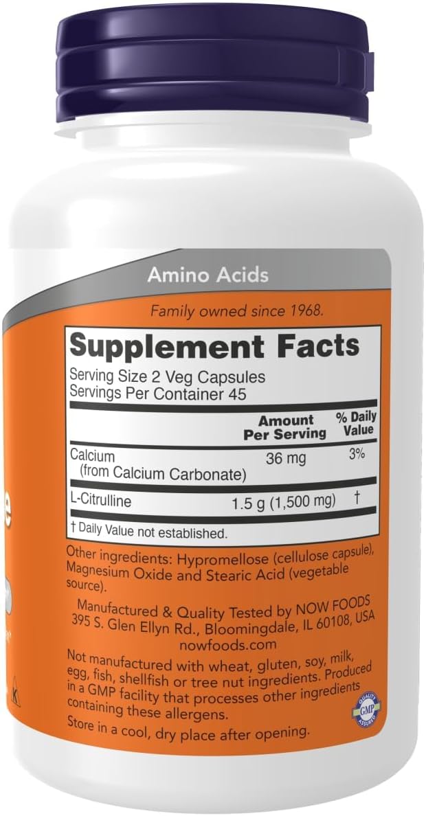 90 Count Now Foods L-Citrulline Supplement for Cardiovascular Health and Muscle Recovery