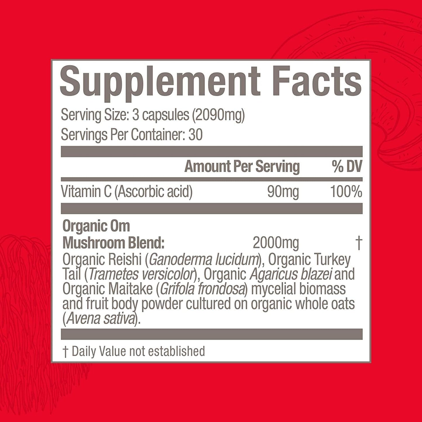 90-Count Om Mushroom Superfood Immune Defense Capsules with Reishi, Turkey Tail, Maitake, and Agaricus Blazei, Vegan Supplement with Vitamin C for 30 Days