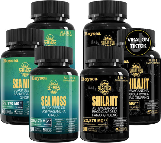 90 Count Sea Moss and Shilajit Superfood Supplement Bundle - Black Seed Oil, Ashwagandha - 1 Pack