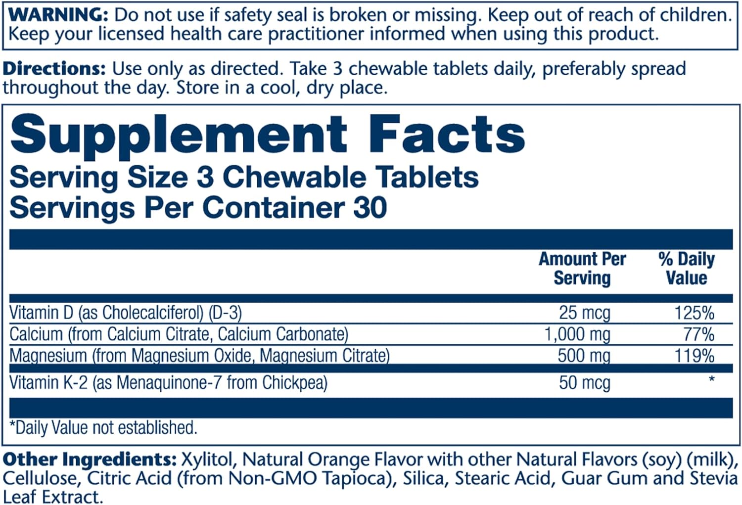 90 Count Solaray Cal-Mag Citrate Plus D-3 & K-2 Orange Chewables for Bone Health and Immune Support