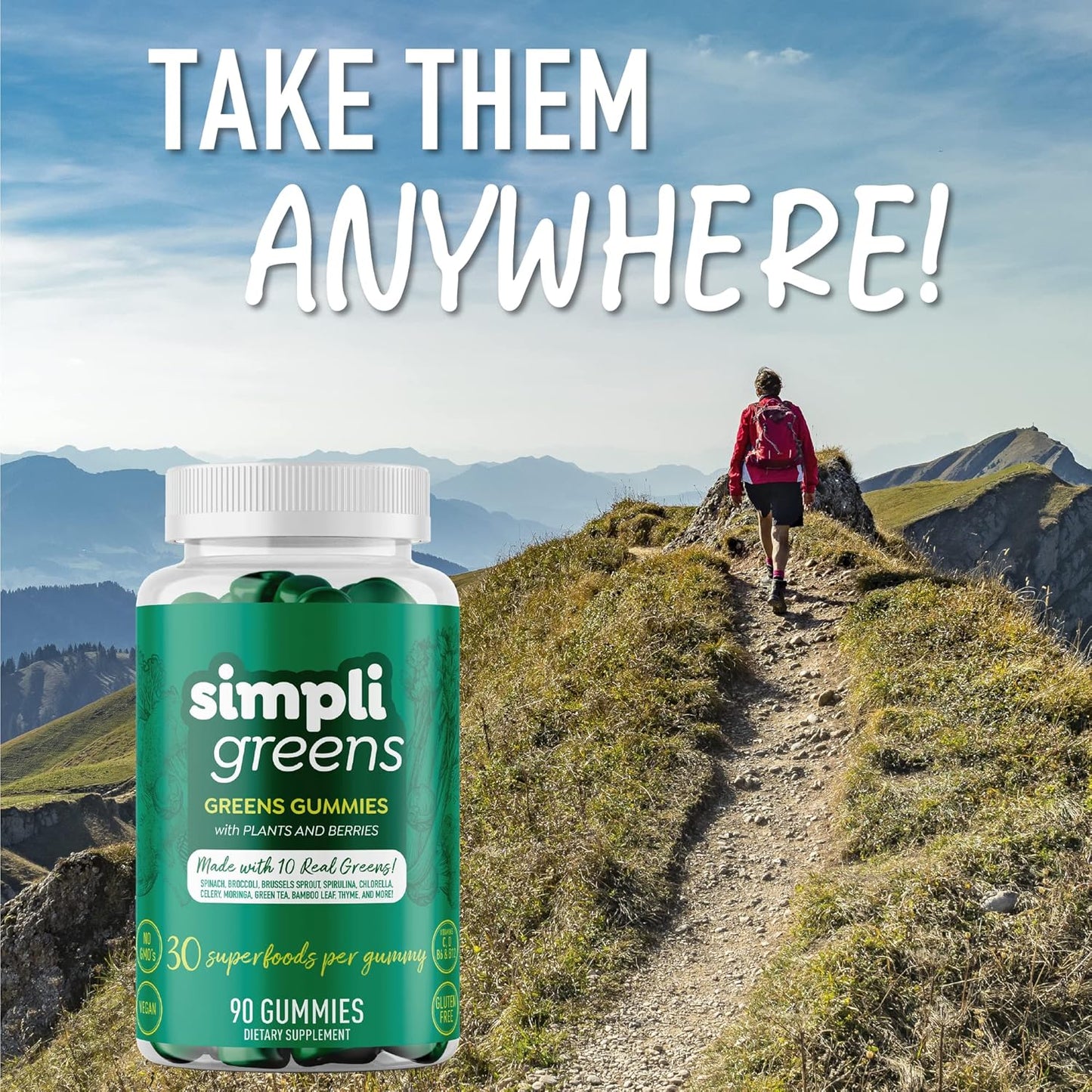 90 Count Vegan-Friendly Superfood Gummy Vitamins by SIMPLI GREENS