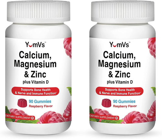 90 Count YUM-V'S Calcium, Magnesium, Zinc, and Vitamin D Gummies - Bone Health Gummy Supplement for Men, Women & Kids - Delicious Calcium Gummies with Vitamin D3, Zinc, and Magnesium