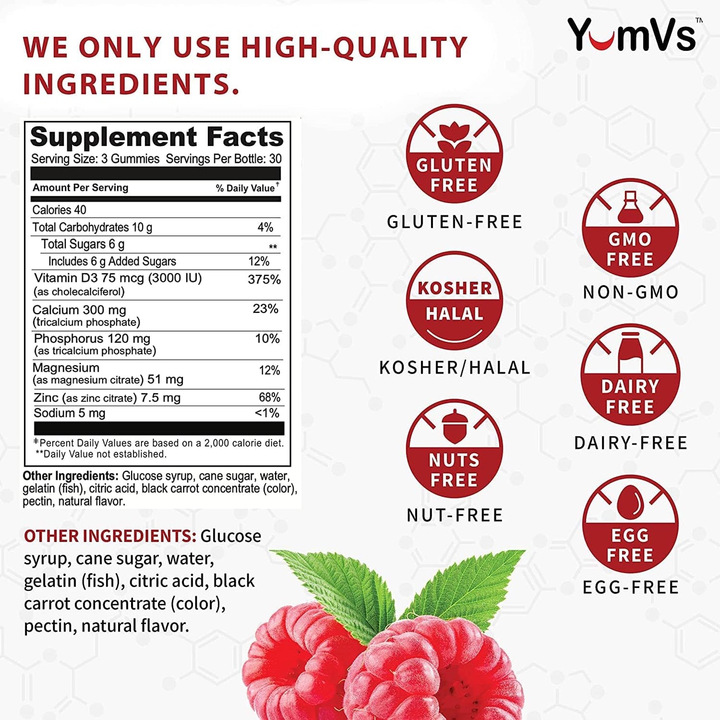 90 Count YUM-V'S Calcium, Magnesium, Zinc, and Vitamin D Gummies - Bone Health Gummy Supplement for Men, Women & Kids - Delicious Calcium Gummies with Vitamin D3, Zinc, and Magnesium