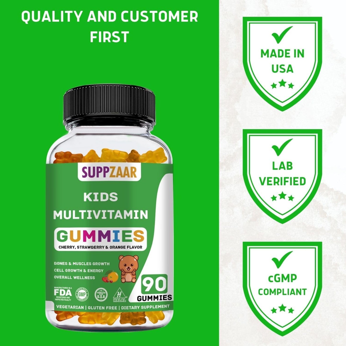 90 Ct SUPPZAAR Kids Multivitamin Gummies | Vegetarian & Non-GMO | Gluten-Free Gummy Vitamins for Kids | 45-90 Day Supply