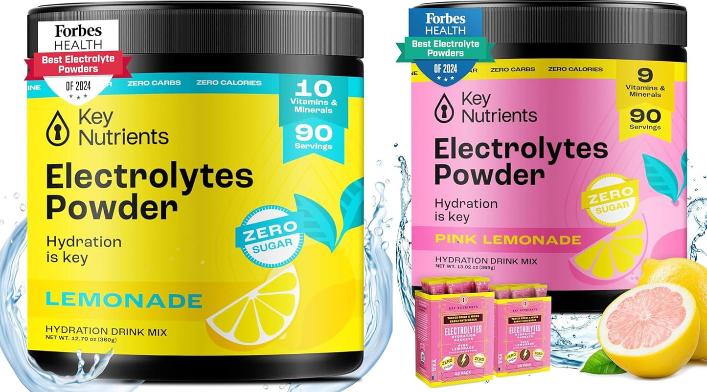 90-Day Supply of KEY NUTRIENTS Electrolyte Powder Bundle in Lemonade and Pink Lemonade Flavors