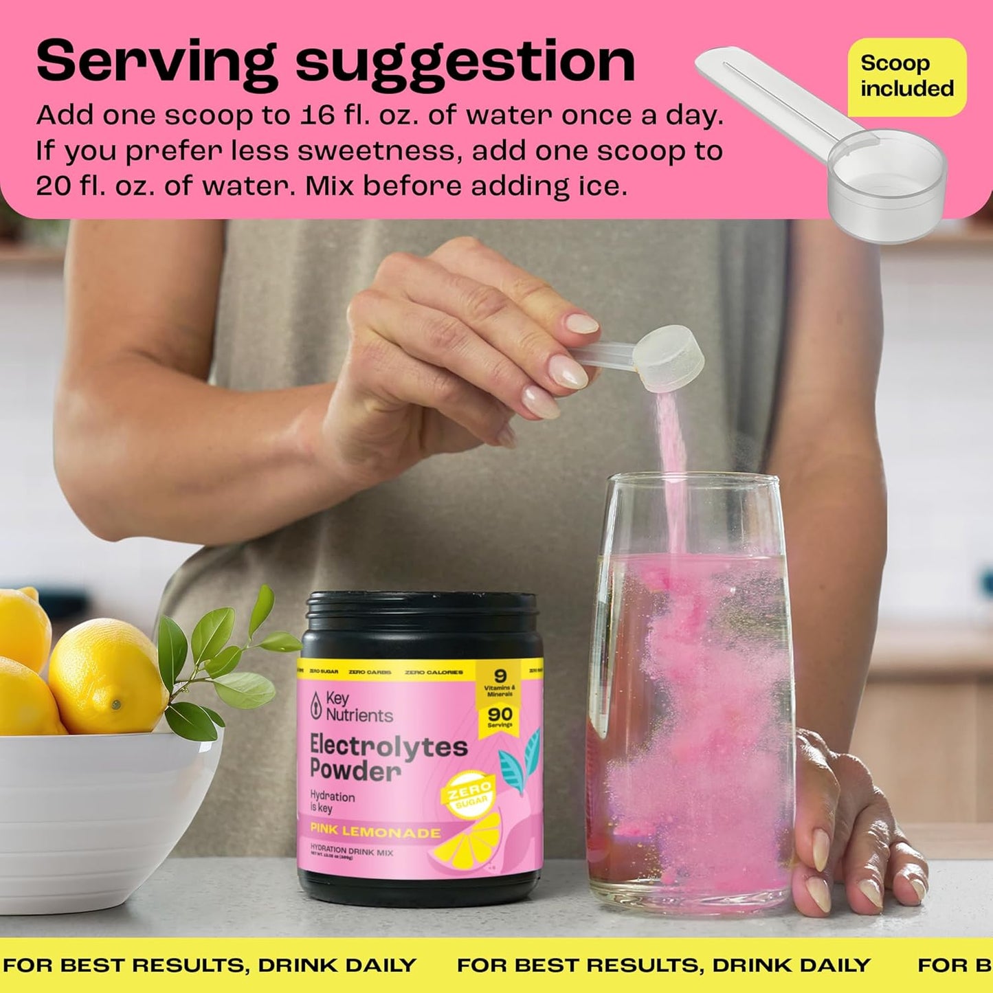 90-Day Supply of KEY NUTRIENTS Electrolyte Powder Bundle in Lemonade and Pink Lemonade Flavors