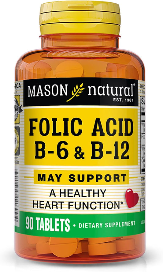 90-Day Supply of MASON NATURAL Folic Acid with B-6 & B-12 for Heart Health and Metabolic Function