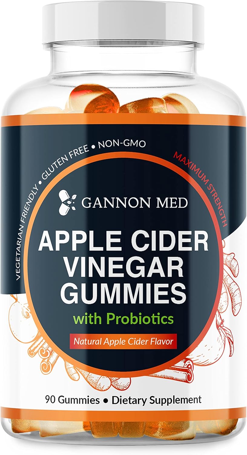 90 GANNON MED Apple Cider Vinegar Gummies with Probiotics, Ginger, and Turmeric - Boost Energy, Metabolism, Digestion, Detox - Natural ACV Supplement