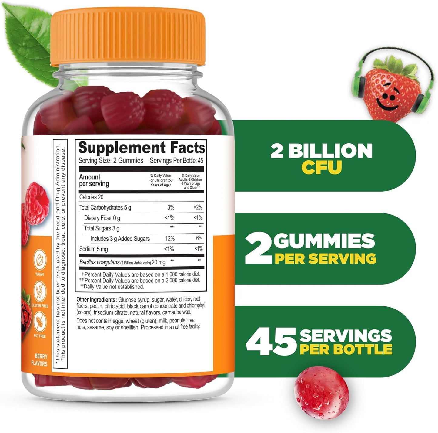 90 Kids Probiotic Gummies with 2 Billion CFU for Gut & Immune Health by Lifeable