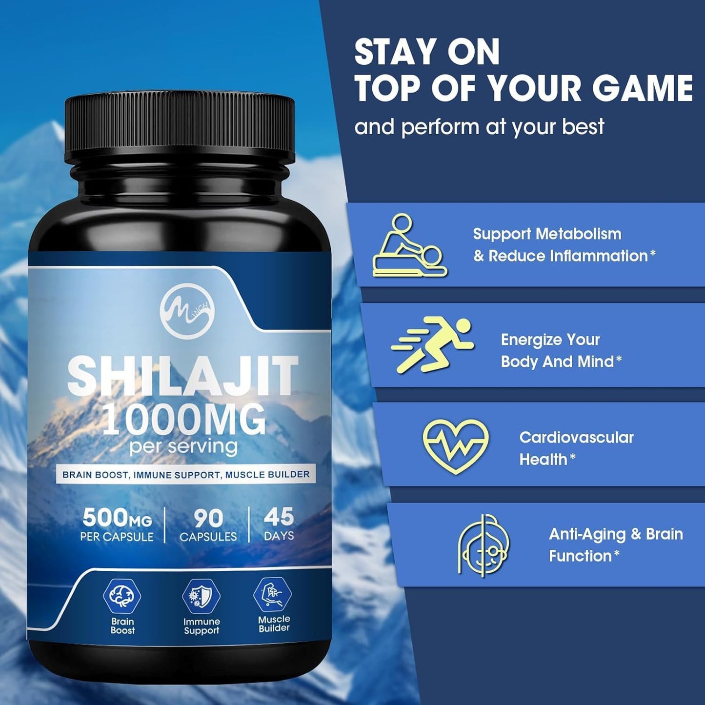 90 Non-GMO Shilajit Capsules for Energy, Performance & Immune Health with 85+ Trace Minerals and Fulvic Acid - Men & Women's Supplement