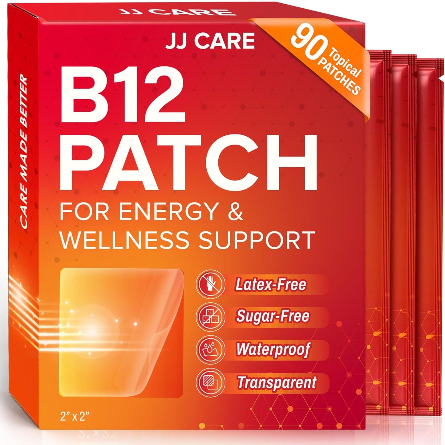 90-Pack JJ CARE B12 Topical Daily Patches - Self-Adhesive Natural Blend, 3 Month Supply
