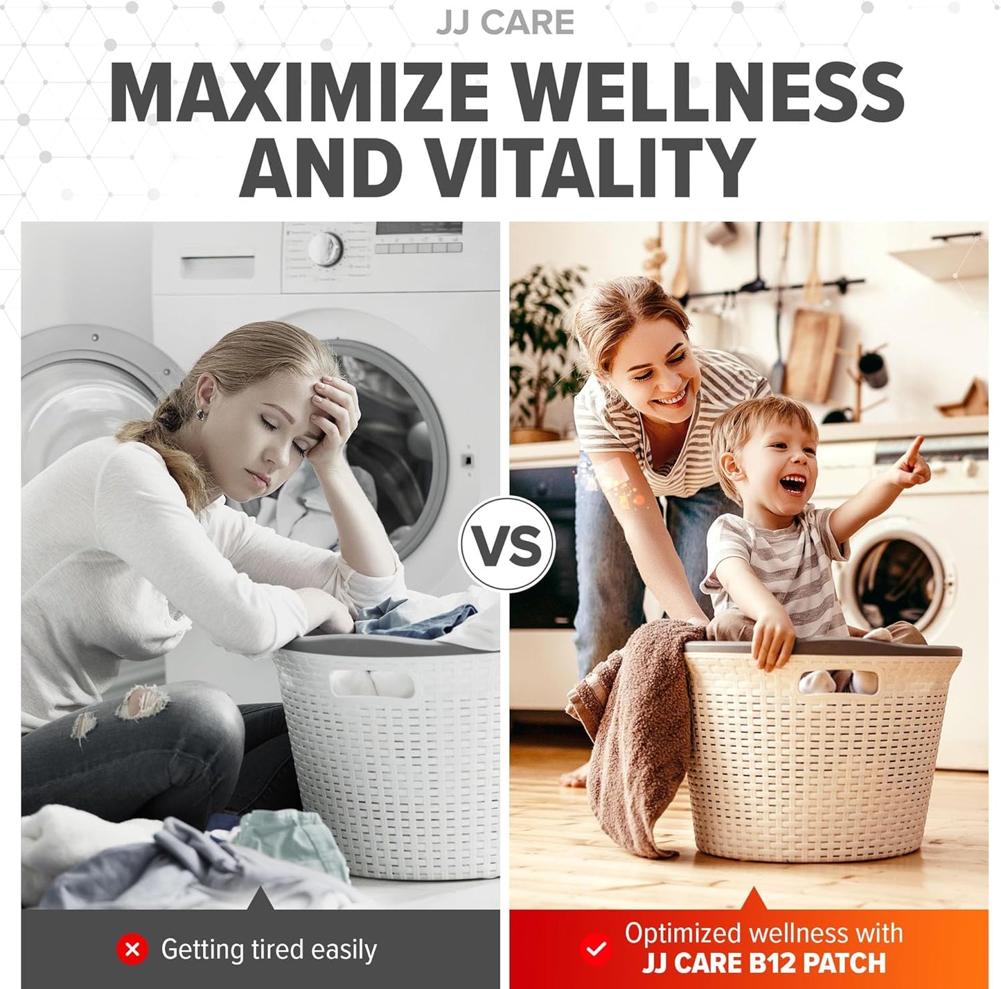 90-Pack JJ CARE B12 Topical Daily Patches - Self-Adhesive Natural Blend, 3 Month Supply