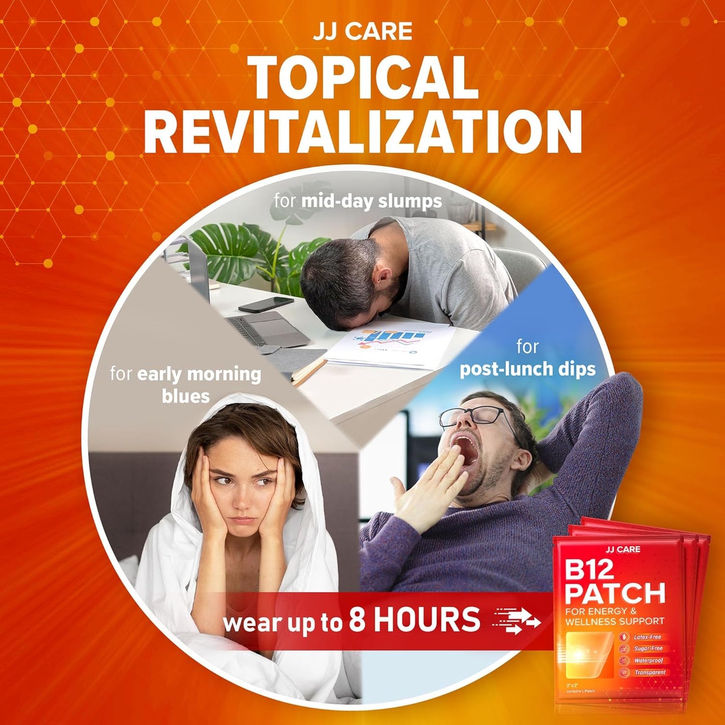 90-Pack JJ CARE B12 Topical Daily Patches - Self-Adhesive Natural Blend, 3 Month Supply