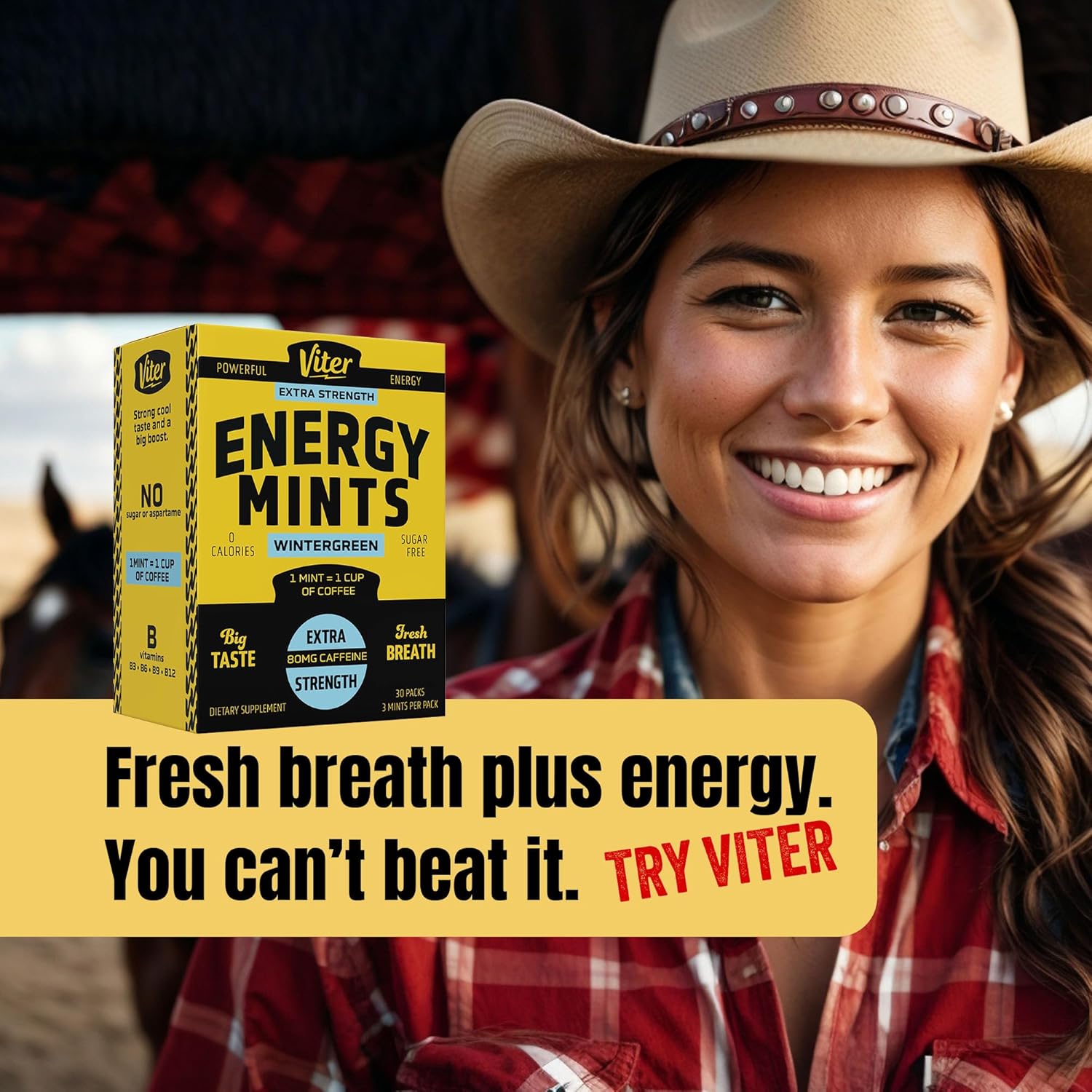 90 Pieces Viter Energy Caffeine Mints 80mg Extra Strength - Wintergreen Flavor, Sugar-Free Vegan Breath Mint with B Vitamins. Fast Alertness and Focus Booster.
