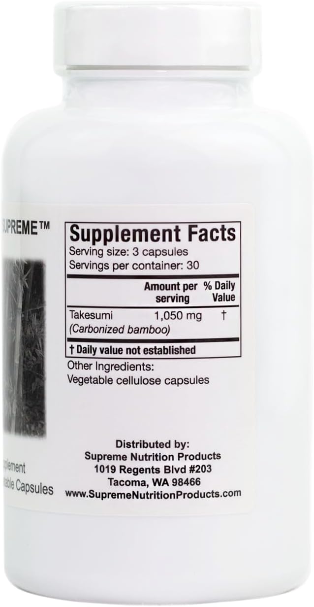 90 Pure Activated Bamboo Charcoal Vegetarian Capsules by Supreme Nutrition Takesumi Supreme