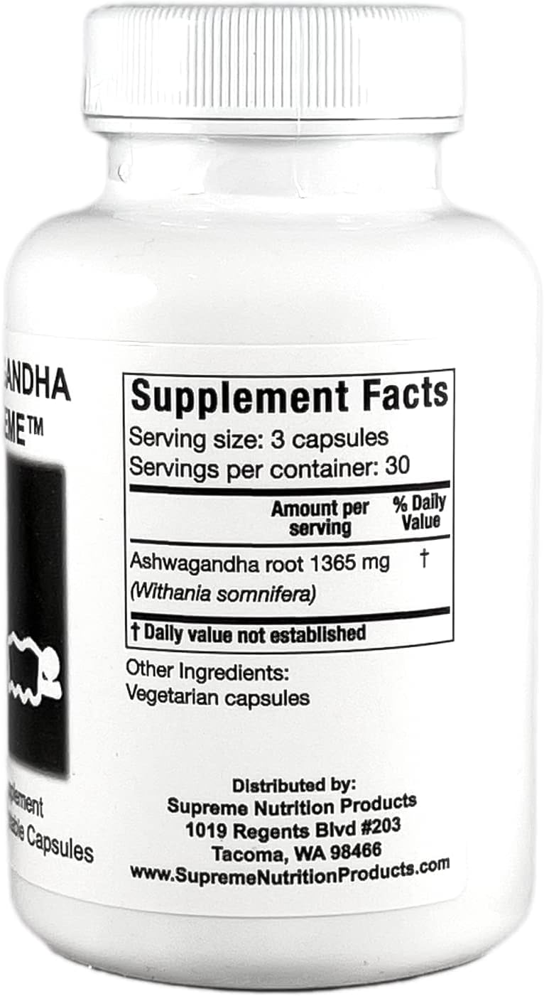 90 Pure Ashwagandha Vegetarian Capsules by Supreme Nutrition for Supreme Nutrition