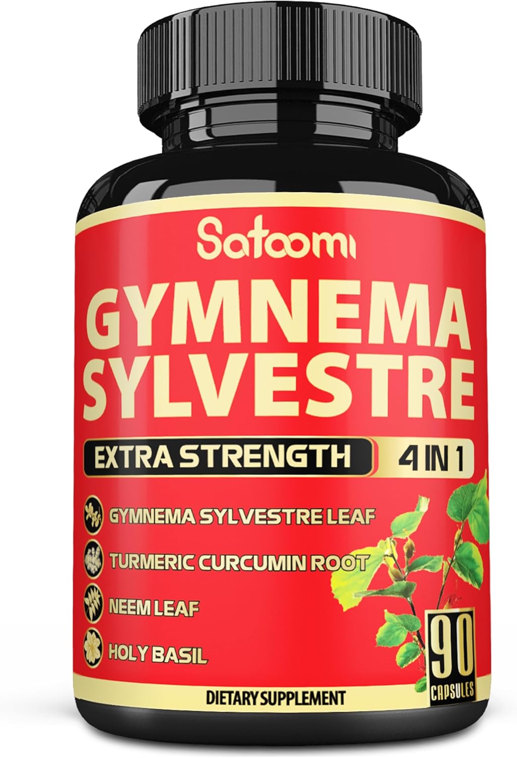 90 Satoomi Pure Gymnema Sylvestre Capsules Extract with Neem Leaf, Holy Basil & Turmeric - 3 Month Supply
