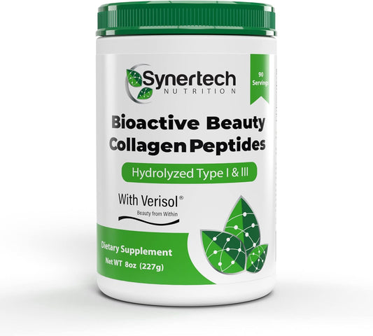 90 Servings of SYNERTECH NUTRITION Bioactive Collagen Peptides Powder - Type I & III with VERISOL - Non-GMO, Grass Fed, Gluten Free, Keto-Friendly