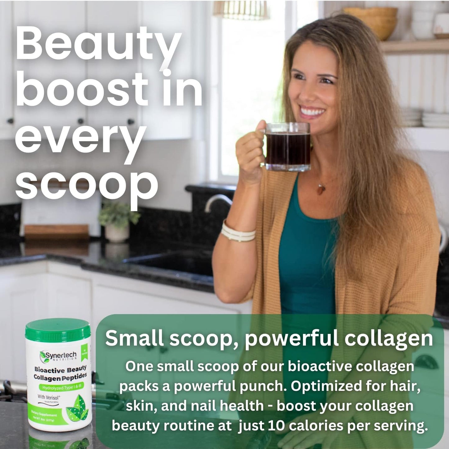 90 Servings of SYNERTECH NUTRITION Bioactive Collagen Peptides Powder - Type I & III with VERISOL - Non-GMO, Grass Fed, Gluten Free, Keto-Friendly