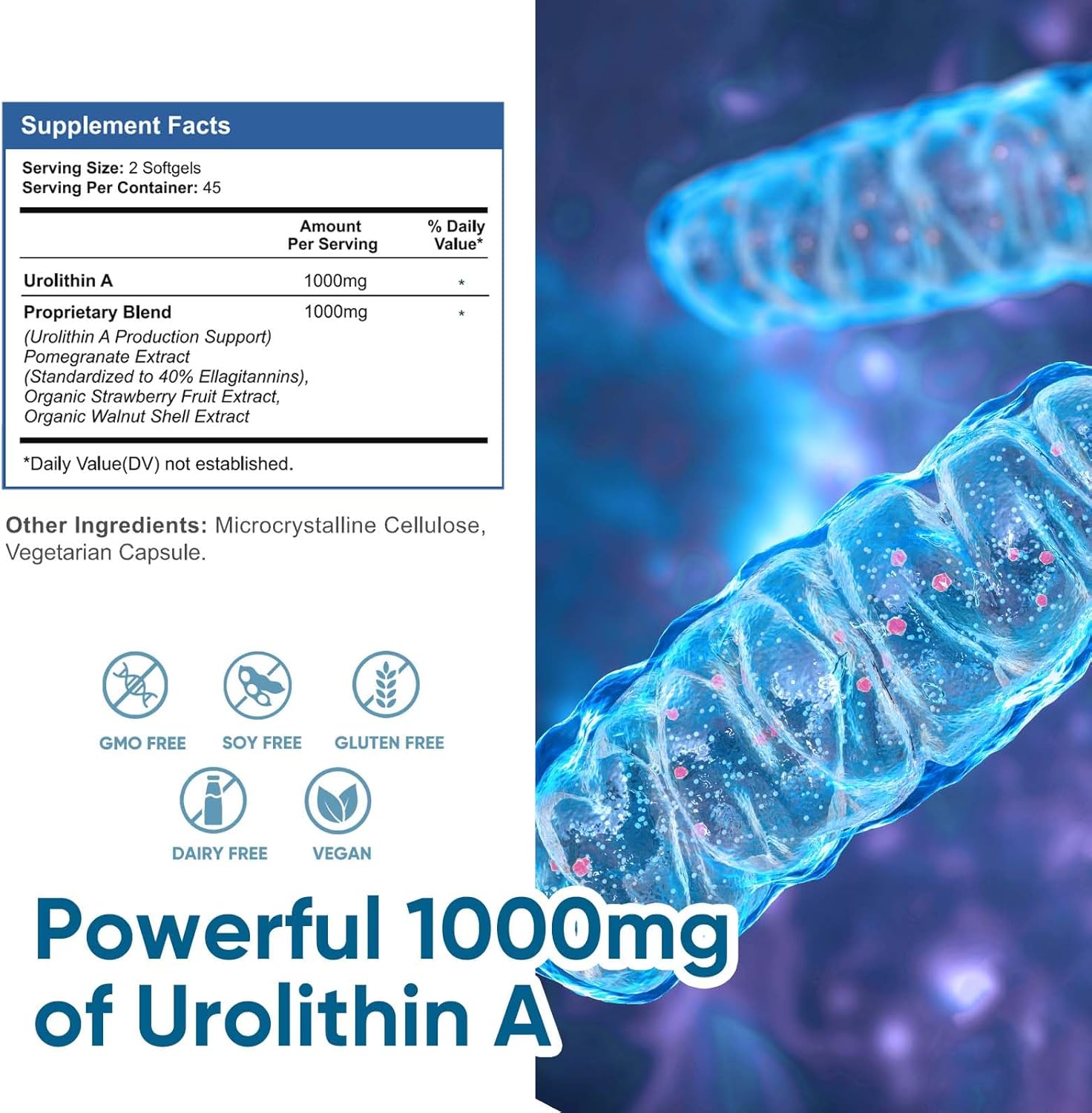 90 Softgels DQQI 1000 MG Urolithin A Supplement for Healthy Aging - Powerful Antioxidants & Mitochondrial Support - BoostGo Australia