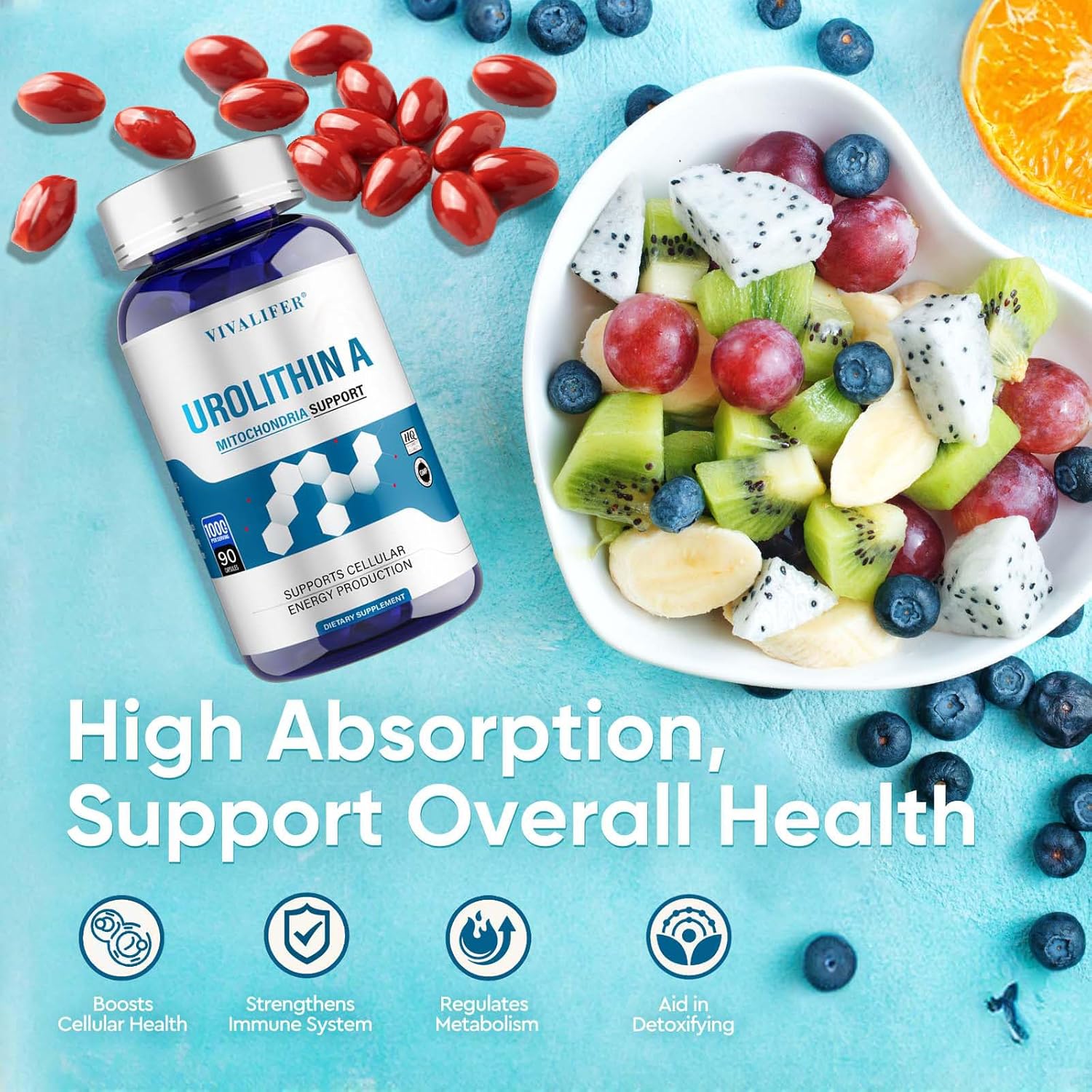 90 Softgels DQQI 1000 MG Urolithin A Supplement for Healthy Aging - Powerful Antioxidants & Mitochondrial Support - BoostGo Australia