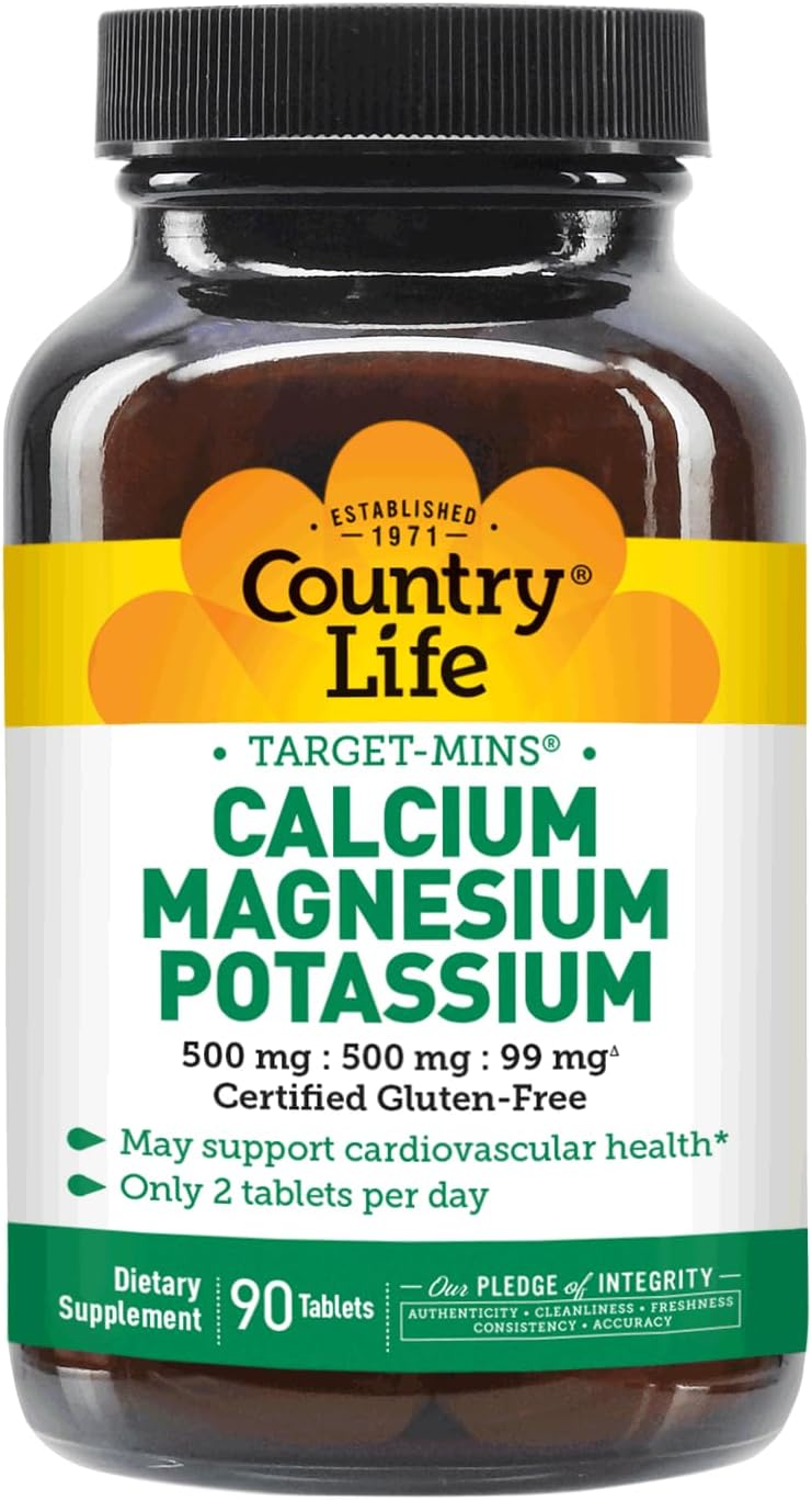 90 Tablets of Country Life Calcium Magnesium Potassium Supplement for Bone and Muscle Health