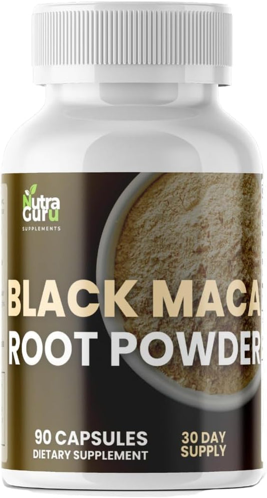 90 Vegan Black Maca Root Capsules for Energy, Mood Balance, Mental Focus, Vitality, and Memory Enhancement - Nutra Guru Supplement